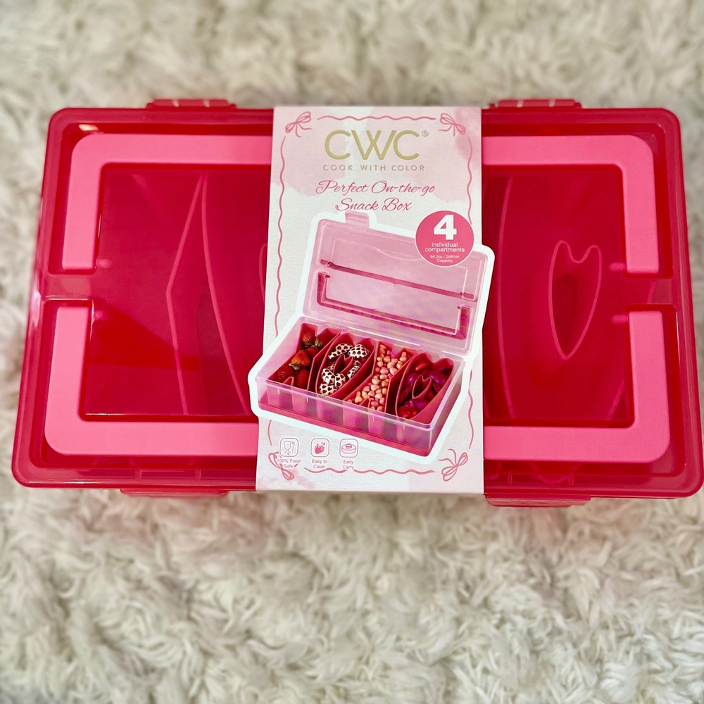 Cook With Color XOXO Snack Box 4‎ Compartment Pink Red Valentine Treat Container